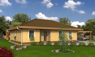 Popular proyecto de una casa en forma de L con una terraza y tejado a cuatro aguas.